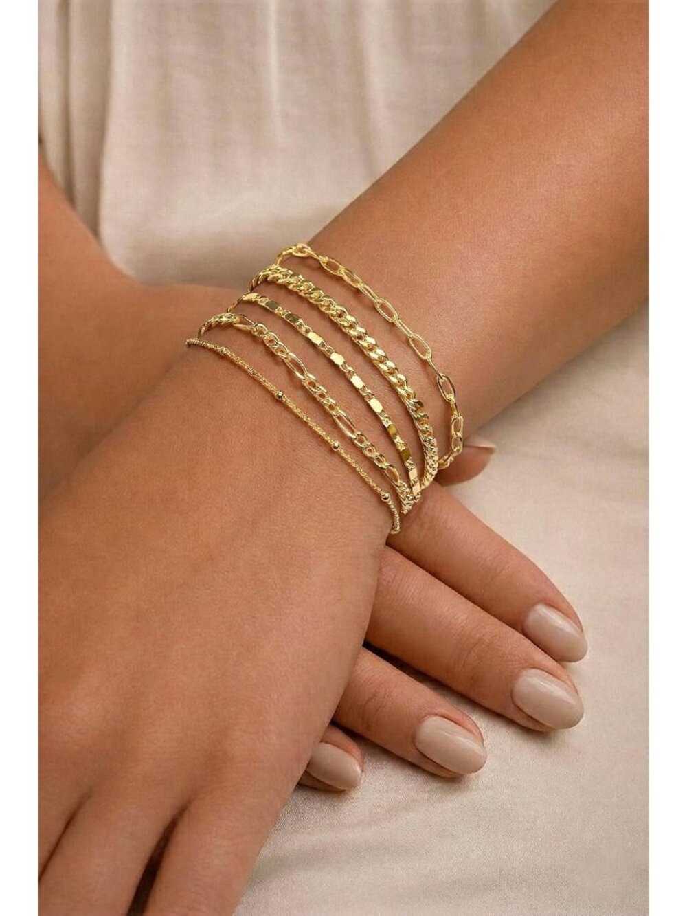 Gold Bracelets Set for Women Non Tarnish Trendy,14K Gold Plated Dainty Stackable - Picture 6 of 10